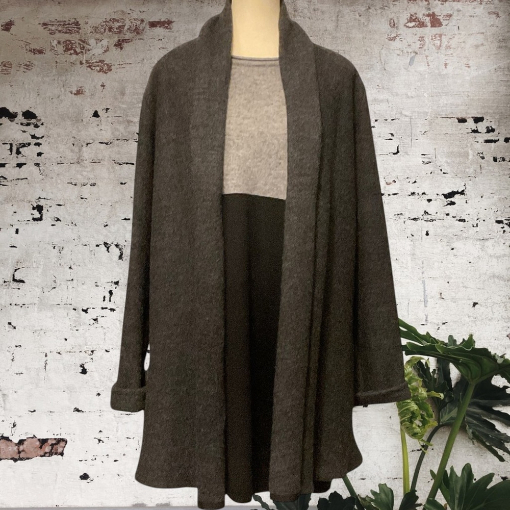 Dex Charcoal Gray Open-Front Shawl Cardigan with Light Gray Panel